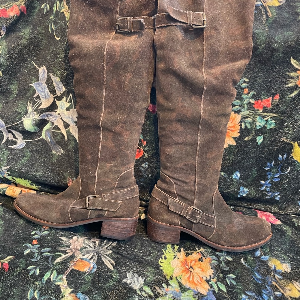 Brown/Camo Suede Knee-High Boots